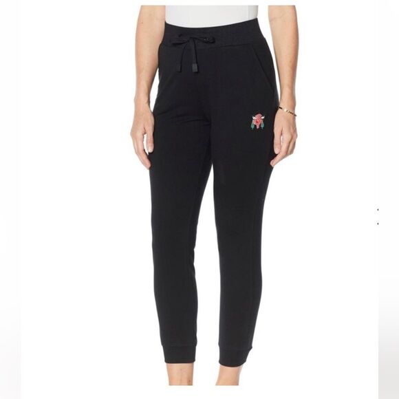 Badgley Mischka Black Joggers Lounge Pants Original Artwork 3X New - Picture 1 of 4